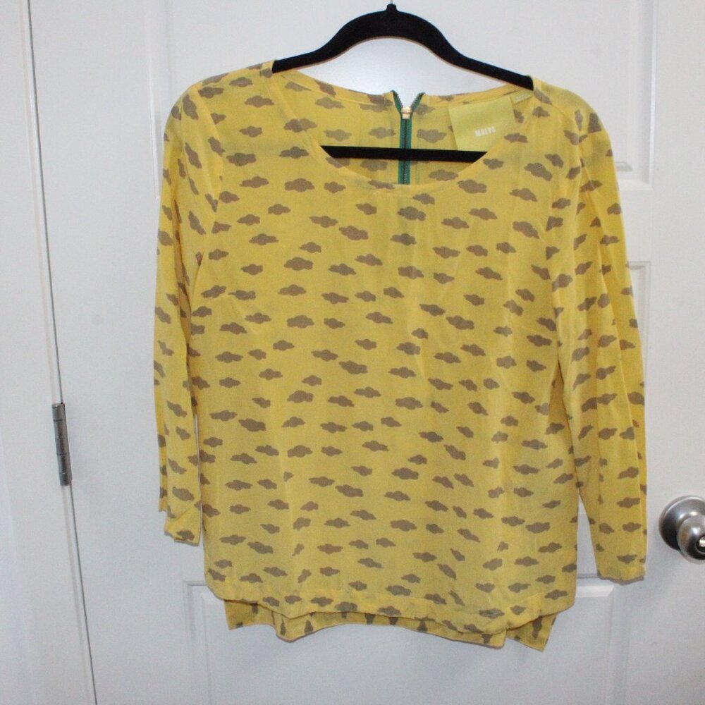 Maeve Yellow Cloud Print Long Sleeve Blouse